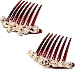 Honbay 2PCS 7 Teeth Hair Side Combs Pearl Crystal Rhinestone Floral Twist Combs Rhinestone Flower Hairpin Decorative Hair Combs Accessories for Women (2 Style) Honbay 2PCS 7 Teeth Hair Side Combs Pearl Crystal Rhinestone Floral Twist Combs Rhinestone Flower Hairpin Decorative Hair Combs Accessories for Women (2 Style)