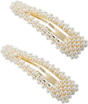 BlingKingdom 2 PCS 3.3" Pearl Hair Clips, Snap Barrettes for Girls Women | Pearl Snap Hair Clips, Tightly, Elegant and Sweet Hair Styles, for Bridesmaid, Wedding BlingKingdom 2 PCS 3.3" Pearl Hair Clips, Snap Barrettes for Girls Women | Pearl Snap Hair Clips, Tightly, Elegant and Sweet Hair Styles, for Bridesmaid, Wedding