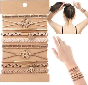 DIYDEC 10PCS Boho Hair Ties Bracelet for Women Accessories(Beige) | 5 Styles Soft Braided Boho Hair Bands Elastic No Damage Hair Ties for Girls thick Thin Long Curly Hair Accessories DIYDEC 10PCS Boho Hair Ties Bracelet for Women Accessories(Beige) | 5 Styles Soft Braided Boho Hair Bands Elastic No Damage Hair Ties for Girls thick Thin Long Curly Hair Accessories