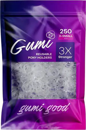 Gumi good Ouchless Hair Elastics, Clear, Extra Small, 1/2 Inch | Snag-free, stretchy hair ties glide off without pulling; secure hold for fine or thick hair, ponytails, braids and buns. Gumi good Ouchless Hair Elastics, Clear, Extra Small, 1/2 Inch | Snag-free, stretchy hair ties glide off without pulling; secure hold for fine or thick hair, ponytails, braids and buns.