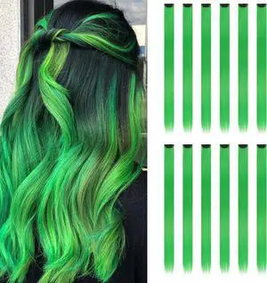 12PCS Colored Emerald Green Hair Extensions 22 Inch | Party Highlights Clip in Hair Extensions Straight Synthetic Hairpieces for Women Kids Girls Halloween Christmas Cosplay 12PCS Colored Emerald Green Hair Extensions 22 Inch | Party Highlights Clip in Hair Extensions Straight Synthetic Hairpieces for Women Kids Girls Halloween Christmas Cosplay