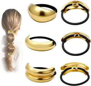OHCISP 6Pcs Gold Hair Ties - 3 Styles Gold Hair Accessories for Women & Girls, Elegant Chic Metal Hair Cuff Non-Damage Ponytail Cuffs Holders for Thick Hair OHCISP 6Pcs Gold Hair Ties - 3 Styles Gold Hair Accessories for Women & Girls, Elegant Chic Metal Hair Cuff Non-Damage Ponytail Cuffs Holders for Thick Hair