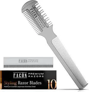 Facón Razor Comb for Hair Cutting - Professional Hair Cutting Comb Kit with 12 Replacement Blades, Double Edge Shaper for Salon & Home, Premium Styling Thinning Texturizing Split Ends Trimming Razor Facón Razor Comb for Hair Cutting - Professional Hair Cutting Comb Kit with 12 Replacement Blades, Double Edge Shaper for Salon & Home, Premium Styling Thinning Texturizing Split Ends Trimming Razor