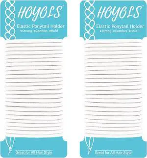 Hoyols White Ponytail Holders for Thick Hair, Hair Ties 50 pcs | Metal-free Elastic Bands, No Damage & Strong Hold, for Ponytails Buns Braids Daily Styling, 4mm Thickness Hoyols White Ponytail Holders for Thick Hair, Hair Ties 50 pcs | Metal-free Elastic Bands, No Damage & Strong Hold, for Ponytails Buns Braids Daily Styling, 4mm Thickness