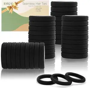 100PCS Black Hair Ties for Women, Seamless Cotton Hair Bands No Crease | No Damage Hair Tie for Thick Thin Hair, Soft Ponytail Holders, Hair Accessories for Girls 100PCS Black Hair Ties for Women, Seamless Cotton Hair Bands No Crease | No Damage Hair Tie for Thick Thin Hair, Soft Ponytail Holders, Hair Accessories for Girls