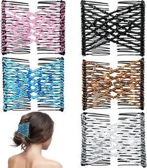 5 Pieces Magic Hair Comb Stretchy Double Comb Elastic Beaded Hair Clips for Women Girls Vintage Hairstyle Multipurpose Hair Accessories (Black, Brown, White, Pink,Blue) 5 Pieces Magic Hair Comb Stretchy Double Comb Elastic Beaded Hair Clips for Women Girls Vintage Hairstyle Multipurpose Hair Accessories (Black, Brown, White, Pink,Blue)