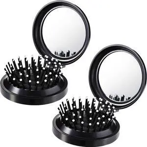 Boao 2 Pack Foldable Travel Hair Brush Pocket Mirror, Black, Round | Travel Compact for Women Men, Massage Bristles with Ball Tips, Hairbrush Folds into Protective Case, Detangling for Purse Gym Boao 2 Pack Foldable Travel Hair Brush Pocket Mirror, Black, Round | Travel Compact for Women Men, Massage Bristles with Ball Tips, Hairbrush Folds into Protective Case, Detangling for Purse Gym