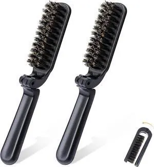 2Pcs Travel Hair Brush, Mini Folding Hair Brush Collapsable Boar Bristles Hair Comb Pocket Beard Brush Portable Hair Styling Tool for Women and Men 2Pcs Travel Hair Brush, Mini Folding Hair Brush Collapsable Boar Bristles Hair Comb Pocket Beard Brush Portable Hair Styling Tool for Women and Men