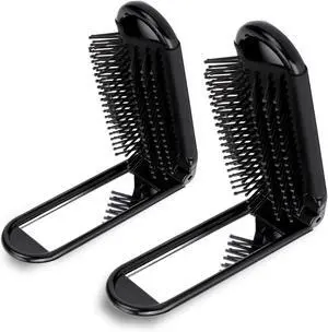 2 Pcs Foldable Hair Brush with Mirror Portable Travel Hair Brush Pocket Size Anti-static Mini Hairbrush Small Compact Massage Comb Hair Styling Tools for Women Girls Home Travel Gym Purse (Black) 2 Pcs Foldable Hair Brush with Mirror Portable Travel Hair Brush Pocket Size Anti-static Mini Hairbrush Small Compact Massage Comb Hair Styling Tools for Women Girls Home Travel Gym Purse (Black)