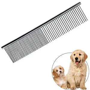 Stainless Steel Pet Grooming Comb with Rounded Ends - Professional Tool for Long and Short-Haired Dogs, Cats and Greyhounds Stainless Steel Pet Grooming Comb with Rounded Ends - Professional Tool for Long and Short-Haired Dogs, Cats and Greyhounds