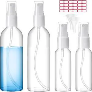 Zoizocp Spray Bottles, 2oz/50ml, 3.4oz/100ml 4 Pack Clear Travel Bottle Set | Empty Fine Mist Plastic Mini Travel Bottle Set, Small Refillable Liquid Containers with 2 Pcs Funnels and 24 Pcs Labels Zoizocp Spray Bottles, 2oz/50ml, 3.4oz/100ml 4 Pack Clear Travel Bottle Set | Empty Fine Mist Plastic Mini Travel Bottle Set, Small Refillable Liquid Containers with 2 Pcs Funnels and 24 Pcs Labels