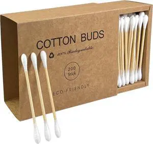 200 Count Natural Bamboo Cotton Tips, Organic Biodegradable Swab | Soft Cotton Tips and Sturdy Bamboo Sticks for Makeup Touch-Ups, Skincare, Nail Cleanup, Beauty Details and Travel 200 Count Natural Bamboo Cotton Tips, Organic Biodegradable Swab | Soft Cotton Tips and Sturdy Bamboo Sticks for Makeup Touch-Ups, Skincare, Nail Cleanup, Beauty Details and Travel