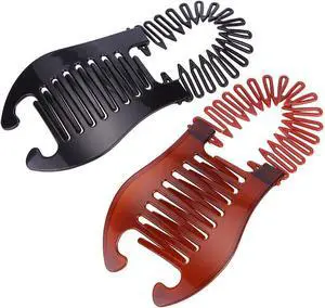 Interlocking Banana Combs Stretch Flexible Hair Combs Clips Flexible Ponytail Hair Clincher Hair Accessories for Women and Girls 2 Pcs Brown and Black Interlocking Banana Combs Stretch Flexible Hair Combs Clips Flexible Ponytail Hair Clincher Hair Accessories for Women and Girls 2 Pcs Brown and Black