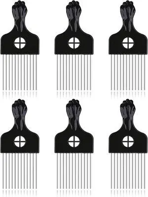 6Pcs Afro Picks Metal Hair Combs, Steel Teeth Hair Pick for Curly, Coily, Natural Hair, Detangling, Styling Comb for Men Women (Black) 6Pcs Afro Picks Metal Hair Combs, Steel Teeth Hair Pick for Curly, Coily, Natural Hair, Detangling, Styling Comb for Men Women (Black)