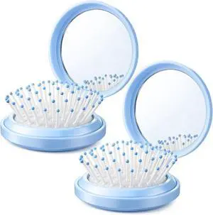Boao 2 Pack Foldable Travel Hair Brush Pocket Mirror,Blue,Round | Travel Compact for Women Men, Massage Bristles with Ball Tips, Hairbrush Folds into Protective Case, Detangling for Purse Gym Boao 2 Pack Foldable Travel Hair Brush Pocket Mirror,Blue,Round | Travel Compact for Women Men, Massage Bristles with Ball Tips, Hairbrush Folds into Protective Case, Detangling for Purse Gym