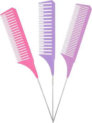 3 Pieces Foiling Comb for Highlighting, 3 Piece Colorful Rat Tail Comb Highlight Weaving Combs for Highlighting Metal Long Steel Pin Hair Dye Combs for Hair Stylist Salon Barbershop Home 3 Pieces Foiling Comb for Highlighting, 3 Piece Colorful Rat Tail Comb Highlight Weaving Combs for Highlighting Metal Long Steel Pin Hair Dye Combs for Hair Stylist Salon Barbershop Home