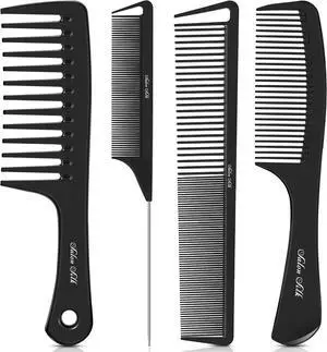 SALONSILK 4PCS Professional Comb Set, Wide Tooth Rat Tail Fine Tooth Hair Combs, Braiding Cutting Barber Styling Curly Parting Set for Men and Women SALONSILK 4PCS Professional Comb Set, Wide Tooth Rat Tail Fine Tooth Hair Combs, Braiding Cutting Barber Styling Curly Parting Set for Men and Women