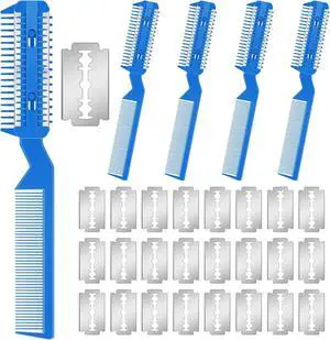 Yinkin 5 Pieces Razor Comb for Dogs Hair Grooming Trimmer for Pet Razor Comb with 25 Extra Blades Manual Dog Hair Trimmer Double Edge for Cats Hair Cutting Tool(Blue) Yinkin 5 Pieces Razor Comb for Dogs Hair Grooming Trimmer for Pet Razor Comb with 25 Extra Blades Manual Dog Hair Trimmer Double Edge for Cats Hair Cutting Tool(Blue)