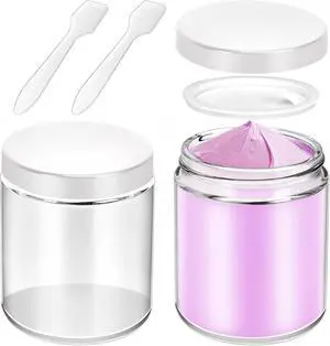 2 Pack 8oz Glass Jars with Lids, Round Glass Jars with Spatulas, Inner Liners and White Lids, Empty Cosmetic Containers Travel Toiletries Container for Lotion, Cream, Makeup, Cosmetic, Slime 2 Pack 8oz Glass Jars with Lids, Round Glass Jars with Spatulas, Inner Liners and White Lids, Empty Cosmetic Containers Travel Toiletries Container for Lotion, Cream, Makeup, Cosmetic, Slime