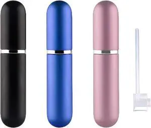 Travel Refillable Perfume Atomisers, 5ML, 3 Pcs Mini Portable Spray Bottles, Round Tube Set With 1 Flat Separated Tool, for Home Business Trip (Black+Blue+Champagne)(4pcs) Travel Refillable Perfume Atomisers, 5ML, 3 Pcs Mini Portable Spray Bottles, Round Tube Set With 1 Flat Separated Tool, for Home Business Trip (Black+Blue+Champagne)(4pcs)