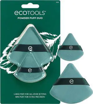 EcoTools Powder Puff Duo, Full-Size & Mini Powder Puff Set | Precise setting with a face powder puff duo for loose or pressed powder, small powder puff, triangle shape and finger band EcoTools Powder Puff Duo, Full-Size & Mini Powder Puff Set | Precise setting with a face powder puff duo for loose or pressed powder, small powder puff, triangle shape and finger band