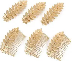 6PCS Gold Leaf Hair Clips & Hair Combs Set (2 Styles, 3 Each), Rhinestone Wedding Hair Accessories for Bride Bridesmaid Women Girls, 3.54" Clip / 3.35" Comb 6PCS Gold Leaf Hair Clips & Hair Combs Set (2 Styles, 3 Each), Rhinestone Wedding Hair Accessories for Bride Bridesmaid Women Girls, 3.54" Clip / 3.35" Comb