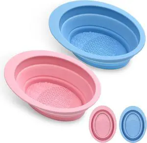 2Pcs Foldable Silicone Makeup Brush Cleaner Bowl - Portable Cosmetic Brush Cleaning Tool for Makeup Brushes, Powder Puffs, and Sponges, Deep Clean Brush Washer for Travel and Home Use (Pink,Blue) 2Pcs Foldable Silicone Makeup Brush Cleaner Bowl - Portable Cosmetic Brush Cleaning Tool for Makeup Brushes, Powder Puffs, and Sponges, Deep Clean Brush Washer for Travel and Home Use (Pink,Blue)