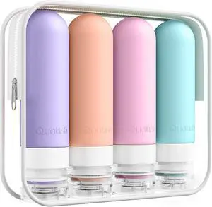 Quatish Travel Bottles for Toiletries, Original Patented Leak Proof Travel Size Toiletries, 3 oz Tsa Approved Silicone Shampoo and Conditioner Bottles, Travel Essentials, 4 Pack, Pink Quatish Travel Bottles for Toiletries, Original Patented Leak Proof Travel Size Toiletries, 3 oz Tsa Approved Silicone Shampoo and Conditioner Bottles, Travel Essentials, 4 Pack, Pink