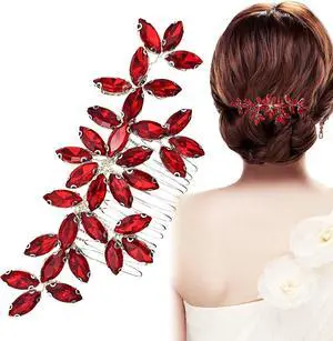 Red Wedding Crystal Hair Comb Elegant Bridal Wedding Hair Piece Teardrop Crystal Rhinestone Hair Accessories for Women Prom Party Photography Red Wedding Crystal Hair Comb Elegant Bridal Wedding Hair Piece Teardrop Crystal Rhinestone Hair Accessories for Women Prom Party Photography