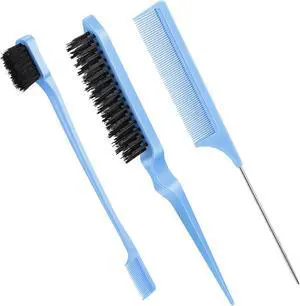 Geiserailie 3 Pcs Slick Back Hair Brush Set Bristle Brush, Light Blue | Edge Control Teasing Comb for Women Black Hair Geiserailie 3 Pcs Slick Back Hair Brush Set Bristle Brush, Light Blue | Edge Control Teasing Comb for Women Black Hair
