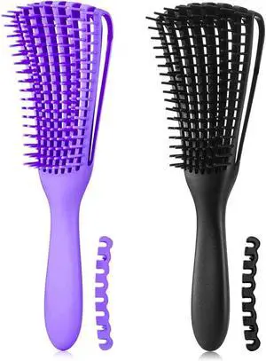 Hair Brush, Detangling Brush for Afro America/African Hair Textured 3a to 4c Kinky Wavy/Curly/Coily/Wet/Dry/Oil/Thick/Long Hair, Knots Detangler Scalp Massage Comb (2 pcs, Black-Purple) Hair Brush, Detangling Brush for Afro America/African Hair Textured 3a to 4c Kinky Wavy/Curly/Coily/Wet/Dry/Oil/Thick/Long Hair, Knots Detangler Scalp Massage Comb (2 pcs, Black-Purple)