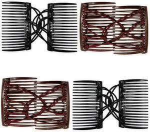 4PCS Adjustable Elastic Double Comb Hair Clips(Black & Coffee), No-Crease Stretchy Hair Pins for Women, Secure Ponytail Holders for Curly, Thick & Wavy Hair 4PCS Adjustable Elastic Double Comb Hair Clips(Black & Coffee), No-Crease Stretchy Hair Pins for Women, Secure Ponytail Holders for Curly, Thick & Wavy Hair