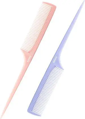 RHOS Rat Tail Comb for Parting, Fine Tooth Teasing Comb with Pick, 2 Pack Hair Styling Combs Set for Women and Men, Pink & Purple, Plastic, Unisex RHOS Rat Tail Comb for Parting, Fine Tooth Teasing Comb with Pick, 2 Pack Hair Styling Combs Set for Women and Men, Pink & Purple, Plastic, Unisex