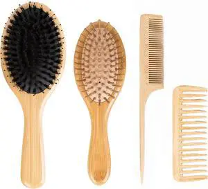 4 PCS Bamboo Hair Brushes Set,Boar Bristle and Detangling Combs,Hair Care Tools with Natural Bristles, Birthday Gift for Family Friend Women Men Mother Hairbrush Kit 4 PCS Bamboo Hair Brushes Set,Boar Bristle and Detangling Combs,Hair Care Tools with Natural Bristles, Birthday Gift for Family Friend Women Men Mother Hairbrush Kit