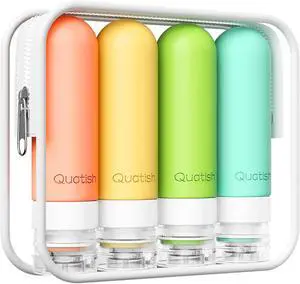 Quatish Travel Bottles for Toiletries, Original Patented Leak Proof Travel Size Containers, 3 oz Tsa Approved Silicone Shampoo and Conditioner Bottles, 4 Pack, Multi-Color Quatish Travel Bottles for Toiletries, Original Patented Leak Proof Travel Size Containers, 3 oz Tsa Approved Silicone Shampoo and Conditioner Bottles, 4 Pack, Multi-Color