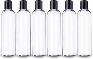 ljdeals 8 oz Clear Plastic Empty Bottles with Black Disc Top Caps, Refillable Containers for Shampoo, Lotions, Cream and More Pack of 6, BPA Free, Made in USA ljdeals 8 oz Clear Plastic Empty Bottles with Black Disc Top Caps, Refillable Containers for Shampoo, Lotions, Cream and More Pack of 6, BPA Free, Made in USA