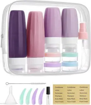 BAGSMART 18 Pack TSA Approved Travel Bottles for Toiletries, Leak Proof Silicone Travel Size Containers Bottles for Shampoo, Purple BAGSMART 18 Pack TSA Approved Travel Bottles for Toiletries, Leak Proof Silicone Travel Size Containers Bottles for Shampoo, Purple