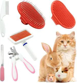 Cat Grooming Kit Set with Pet Shedding Slicker Brush Nail Clipper Trimmer Pet Massage Bath Glove Flea Comb for Bunny Puppy Kitten Guinea Pig Chinchilla Ferret Small Animals (Red, Pink) Cat Grooming Kit Set with Pet Shedding Slicker Brush Nail Clipper Trimmer Pet Massage Bath Glove Flea Comb for Bunny Puppy Kitten Guinea Pig Chinchilla Ferret Small Animals (Red, Pink)