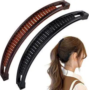 2pcs Banana Hair Clips, 6.1x0.87in, Black & Coffee | Plastic, Non-Slip, Large, for Women, Vintage, 90 Style, Double Combs, for Thick Thin Fine Curly Straight Long Hair 2pcs Banana Hair Clips, 6.1x0.87in, Black & Coffee | Plastic, Non-Slip, Large, for Women, Vintage, 90 Style, Double Combs, for Thick Thin Fine Curly Straight Long Hair
