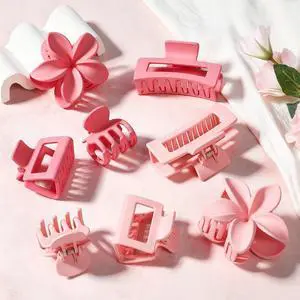 CHANDAT 8Pcs Matte Hair Clips for Women - Pink | Strong Hold Non-Slip Clips, Rectangle & Flower Hair Clips for Thick/Thin, Daily Accessories CHANDAT 8Pcs Matte Hair Clips for Women - Pink | Strong Hold Non-Slip Clips, Rectangle & Flower Hair Clips for Thick/Thin, Daily Accessories