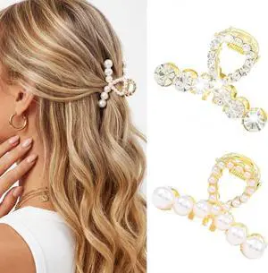BARTOSI Pearl Claw Clips Small Gold Hair Clips Rhinestone Hair Claw Clips Sparkly Hair Accessories for Women and Girls (Pack of 2) BARTOSI Pearl Claw Clips Small Gold Hair Clips Rhinestone Hair Claw Clips Sparkly Hair Accessories for Women and Girls (Pack of 2)