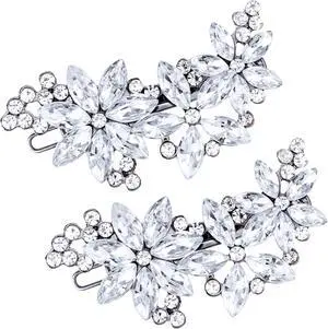 PAGOW Hair Clips, 2Pcs Crystal Flower Bridal Hair Accessories, Silver Rhinestone Hair Pins, Wedding Headpiece for Brides Women Girls PAGOW Hair Clips, 2Pcs Crystal Flower Bridal Hair Accessories, Silver Rhinestone Hair Pins, Wedding Headpiece for Brides Women Girls