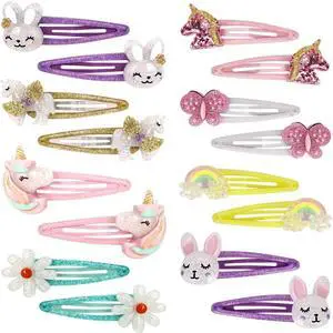 Wingchold 16Pcs Girls Unicorn, Butterfly, Flower, Rabbit Hair Clips - Sparkly Rainbow Hair Accessories for Toddlers, Kids, Hair Clips for Party, Birthday Gift Supplies Favors Wingchold 16Pcs Girls Unicorn, Butterfly, Flower, Rabbit Hair Clips - Sparkly Rainbow Hair Accessories for Toddlers, Kids, Hair Clips for Party, Birthday Gift Supplies Favors