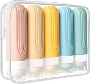 Travel Bottles for Toiletries, 5 Pack TSA Approved Travel Size Containers, 3oz Leak Proof Refillable Travel Accessories for Shampoo Conditioner, BPA Free Travel Bottles with Toiletry Bag Travel Bottles for Toiletries, 5 Pack TSA Approved Travel Size Containers, 3oz Leak Proof Refillable Travel Accessories for Shampoo Conditioner, BPA Free Travel Bottles with Toiletry Bag