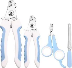 Mudder 4 Pieces Dog Nail Clippers Kit Dog Cat Pets Nail Clippers and Trimmers with Safety Guard to Avoid Over Cutting for Large Small Animals Pet Grooming (Blue and White) Mudder 4 Pieces Dog Nail Clippers Kit Dog Cat Pets Nail Clippers and Trimmers with Safety Guard to Avoid Over Cutting for Large Small Animals Pet Grooming (Blue and White)