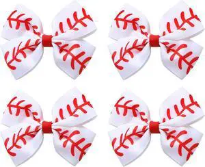 JiaDuo 4PC Baseball Hair Bow Clips Girls Women 4Inch Cheer Hair Accessories | Classic Red Stitching Baseball Pattern, Premium Grosgrain Ribbon, Baseball Season, Cheering Team JiaDuo 4PC Baseball Hair Bow Clips Girls Women 4Inch Cheer Hair Accessories | Classic Red Stitching Baseball Pattern, Premium Grosgrain Ribbon, Baseball Season, Cheering Team