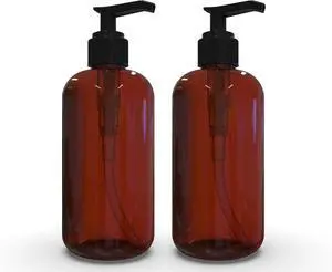 BRIGHTFROM Plastic Bottles with Pump Dispenser, 8 OZ Empty, BPA Free Refillable Containers for Body Wash, Moisturizer, Face Cream, Liquid Soap - Amber/Black - 2 Pack BRIGHTFROM Plastic Bottles with Pump Dispenser, 8 OZ Empty, BPA Free Refillable Containers for Body Wash, Moisturizer, Face Cream, Liquid Soap - Amber/Black - 2 Pack