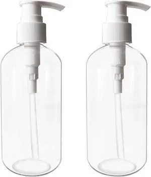 2 Pack Empty Plastic Bottles with Pump Dispenser, 8 oz, Clear/White, Refillable Containers for Body Wash, Moisturizer, Face Cream, Liquid Soap 2 Pack Empty Plastic Bottles with Pump Dispenser, 8 oz, Clear/White, Refillable Containers for Body Wash, Moisturizer, Face Cream, Liquid Soap