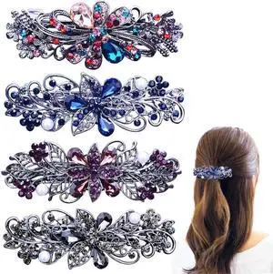 4 PCS Hair Barrettes for Women Ladies, Flower Crystal Rhinestones Barrette Pearl Spring Hair Clip Accessories Women Fashion Ponytail Holders Barrette for Daily Wear Mothers Day present 4 PCS Hair Barrettes for Women Ladies, Flower Crystal Rhinestones Barrette Pearl Spring Hair Clip Accessories Women Fashion Ponytail Holders Barrette for Daily Wear Mothers Day present