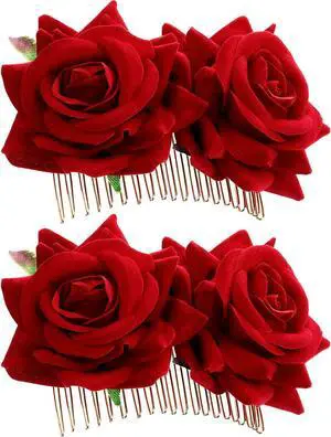 Bememo 2 Pack Women Red Rose Flower Hair Clips Flamenco Flower Side Combs | Mexican Hair Accessories for Day of the Dead, Weddings, Bridal, Salsa Party and Halloween Costumes Bememo 2 Pack Women Red Rose Flower Hair Clips Flamenco Flower Side Combs | Mexican Hair Accessories for Day of the Dead, Weddings, Bridal, Salsa Party and Halloween Costumes